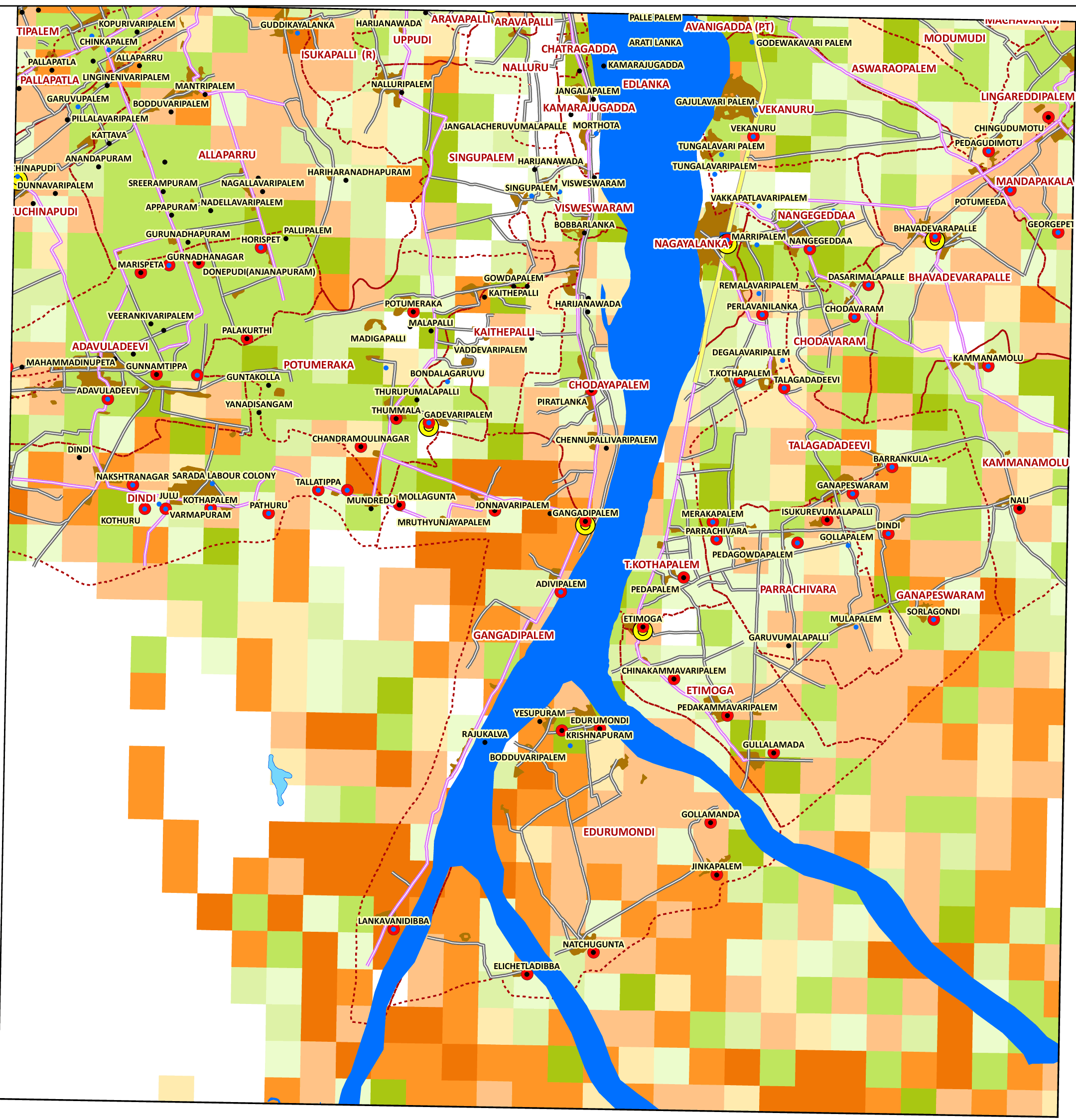 Storm surge inundation map for cyclone with wind speed 