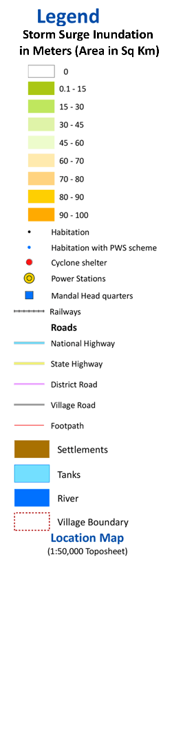 Storm surge inundation map for cyclone with wind speed 