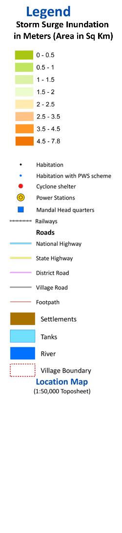 Storm surge inundation map for cyclone with wind speed 